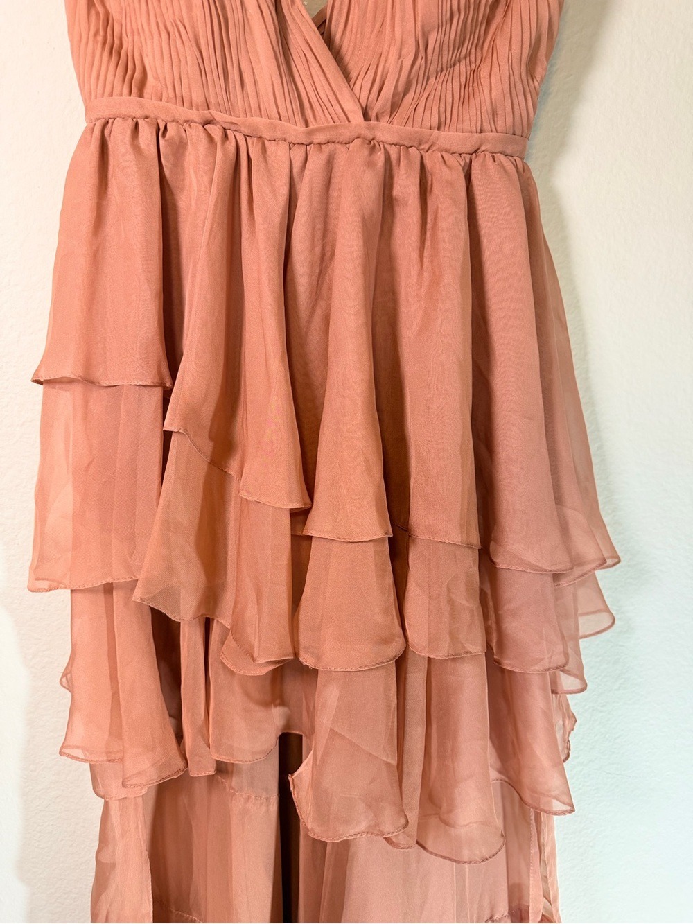 NWT Ieena Mac Duggal 55320 Rosewood Hi Low Tiered Chiffon Gown Sz 4 - Picture 8 of 11